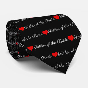 Father of the Bride Black Red Hearts Neck Tie