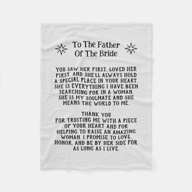 Father Of The Bride Blanket Wedding Keepsake Gift (Front)