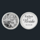 Father of the Bride Custom Photo Cufflink<br><div class="desc">This is a great Father of the Bride Gift from the Bride.  Your custom photo on one and "Father of the Bride" with wedding date on the other. (white background with black lettering)</div>