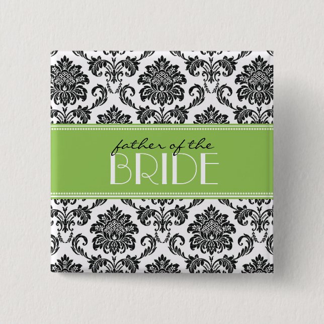 Father Of The Bride Damask Button in Apple Green (Front)