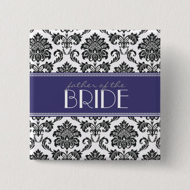 Father Of The Bride Damask Button in Blue (Front)