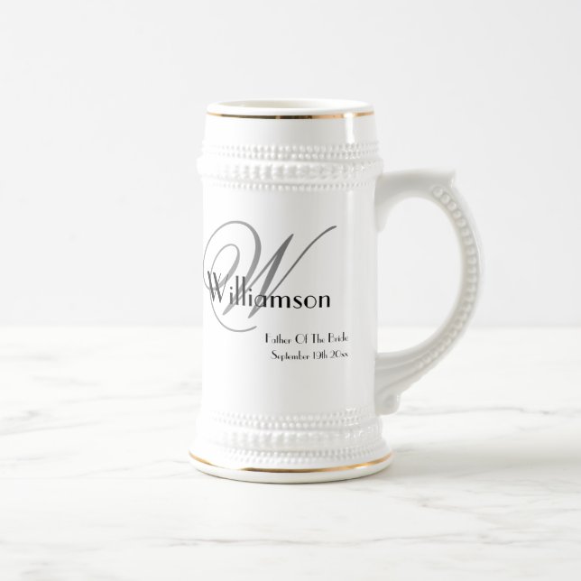 Father Of The Bride Gift Classic Monogram Rustic  Beer Stein (Right)