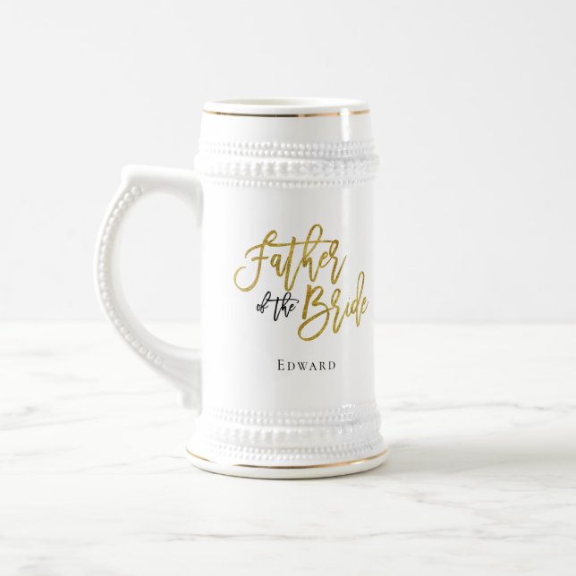 Father of The Bride Gift/Name/Gold & Black Beer Stein (Left)