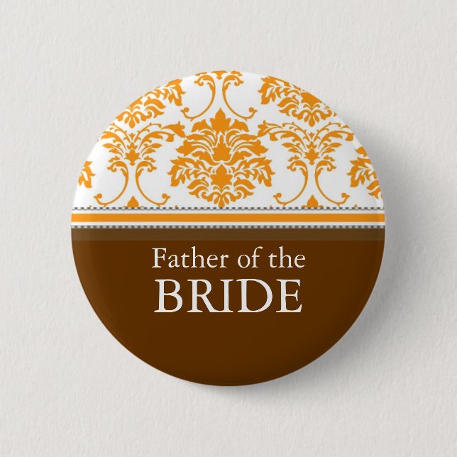 Father of the Bride Orange damask Button (Front)
