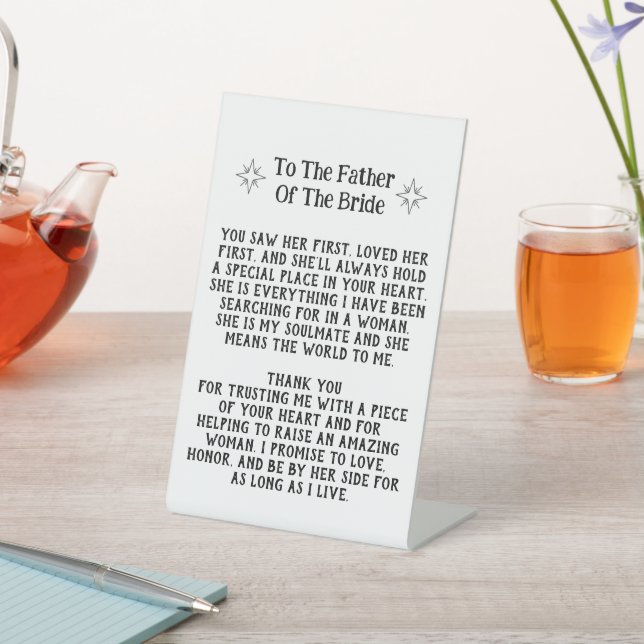 Father Of The Bride Plague Wedding Keepsake Gift Pedestal Sign (In SItu)
