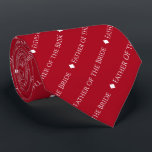Father of the Bride Repeating White Text on Red Tie<br><div class="desc">This red neck tie is the perfect accessory for the father of the bride at your wedding. It features a simple yet elegant repeating text design with the word "Father of the Bride" written in a sophisticated all capital white font. There are small diamonds separating the text, giving the tie...</div>