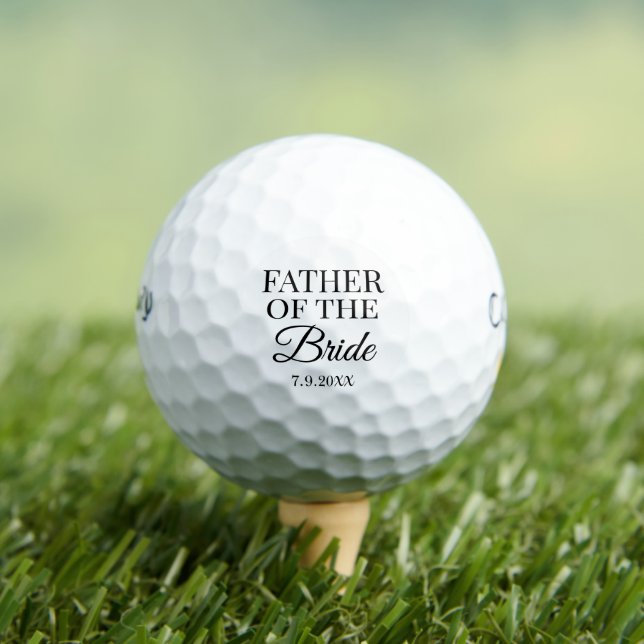 Father of The Bride Stylish Custom Date Wedding Golf Balls (Insitu Tee)