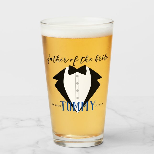 Father Of The Bride Thank You Gift Tuxedo Pint Glass (Front Filled)