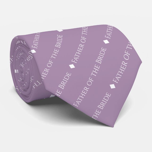 Father of the Bride Tiled White Text on Lavender Tie (Rolled)