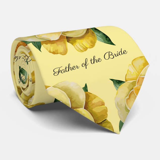 Father of the Bride Yellow Roses Neck Tie (Rolled)