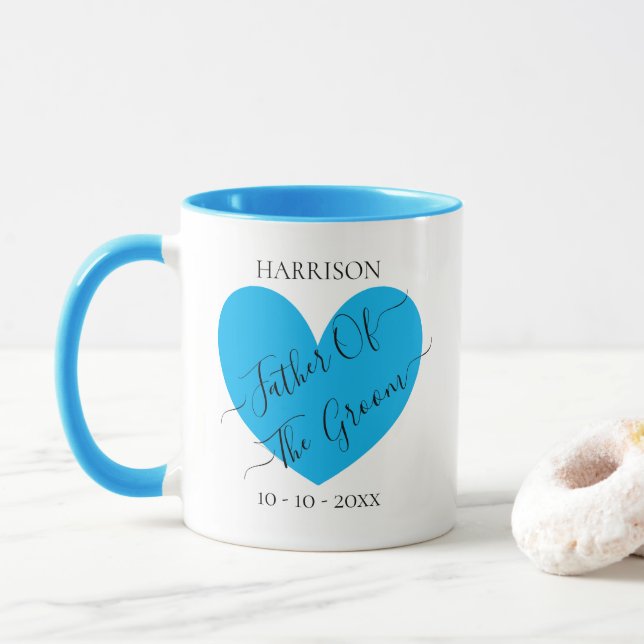 Father Of The Groom Blue Heart Personalized Mug (With Donut)