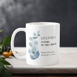 Father of the Groom Eucalyptus Greenery Wedding Coffee Mug<br><div class="desc">Personalized coffee mug for you to customize with name of anyone in your wedding party. You can also add the bride and groom's names and the wedding date. This delicate design has a sprig of eucalyptus leaves on a watercolor wash with watercolor greenery and foliage in shades of dusty blue...</div>