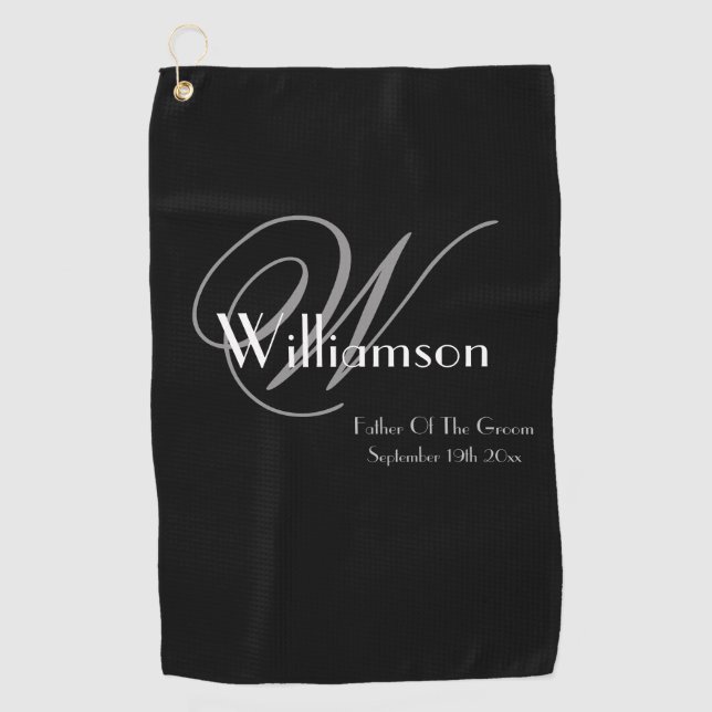 Father Of The Groom Gift Classic Monogram Modern  Golf Towel (Front)