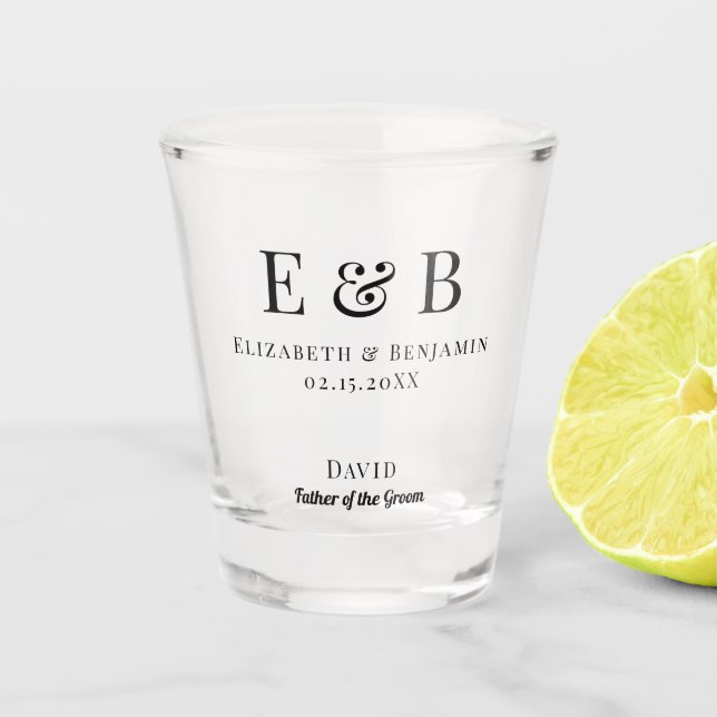Father of the Groom Gift Monogram Wedding Minimal Shot Glass (Front)