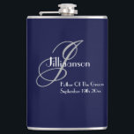 Father Of The Groom Monogram Wedding Gift Cool  Hip Flask<br><div class="desc">Wedding Party Gifts Father Of The Groom Monogram Wedding Gift Cool Navy Blue Flask. Add an extra special touch with a Thank You monogrammed gift, especially for the Father Of The Groom. Click personalize this template to customize it with the monogram last name initial, the family name, and the wedding...</div>