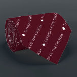 Father of the Groom Repeating White Text Burgundy Tie<br><div class="desc">This fun burgundy or maroon colored neck tie is the perfect accessory for the father of the groom at your wedding. It features a simple yet elegant design with the word "Father of the Groom" written in a sophisticated all capital white font, and repeating in a diagonal pattern with diamond...</div>