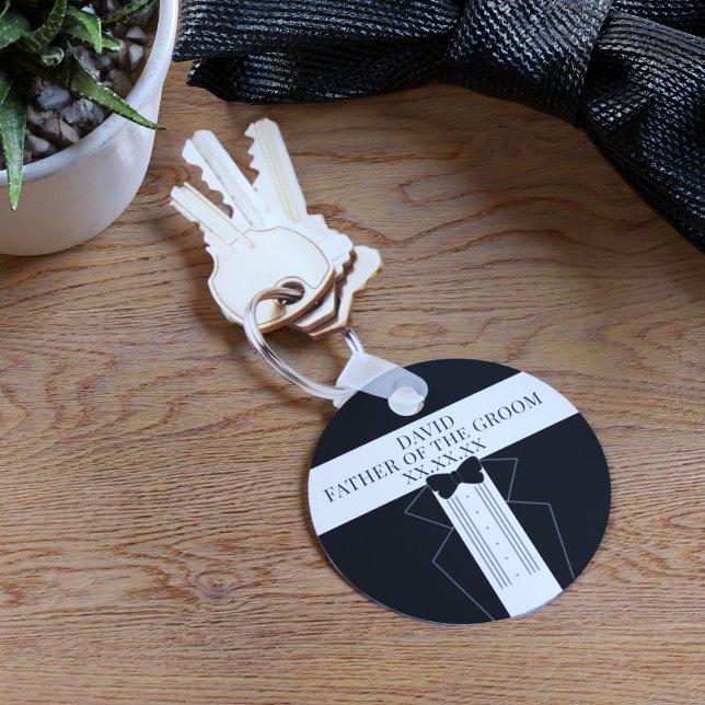 Father of the Groom Tuxedo Wedding Parent Keychain (Add your name & wedding date to this Father of the Groom keychain. )