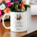 Father of the Groom Watercolor Floral Formal Shoes Two-Tone Coffee Mug<br><div class="desc">Father of the Groom personalized mug featuring our hand-painted watercolor stylish formal men's shoes with our beautiful watercolor blush pink and florals. Elegant design with "Father of the Groom" in script calligraphy. Personalize with the Father of the Groom's name. All artwork is hand-painted original artwork by Moodthology.</div>