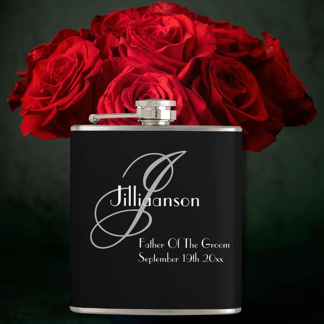 Father Of The Groom Wedding Gift Chic Monogram Hip Flask (Father Of The Groom Wedding Gift Chic Monogram Flask.)