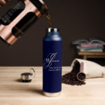 Father Of The Groom Wedding Gift Cool Monogram  Water Bottle<br><div class="desc">Wedding Party Gifts Father Of The Groom Wedding Gift Cool Monogram Modern Navy Blue Stainless Steel Water Bottle. Add an extra special touch with a Thank You monogrammed gift specially for the Father Of The Groom. Click personalize this template to customize it with the monogram last name initial, the family...</div>