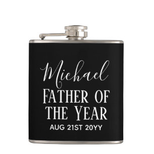 Father of the YEAR DAD Husband Man CUSTOPM TEXT Hip Flask