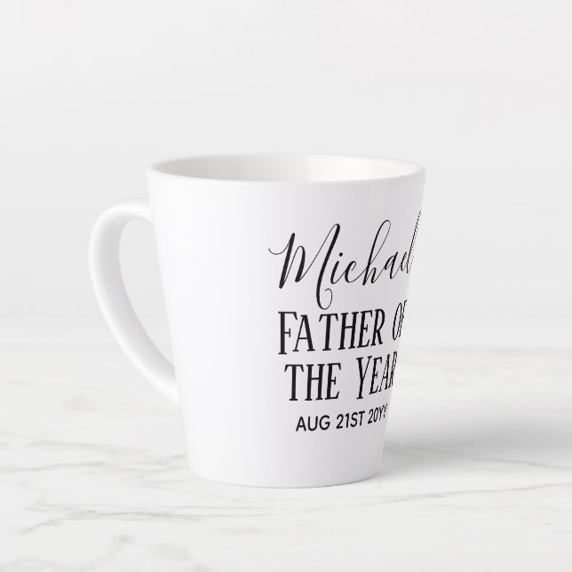 Father of the YEAR DAD Husband Man CUSTOPM TEXT Latte Mug (Left Angle)