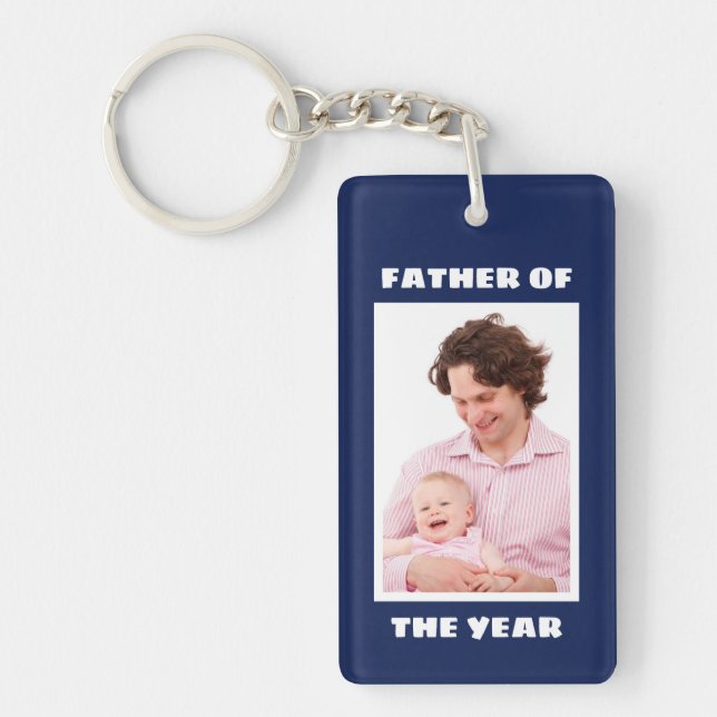 Father Of The Year Personalized Custom Photo Daddy Keychain (Front)
