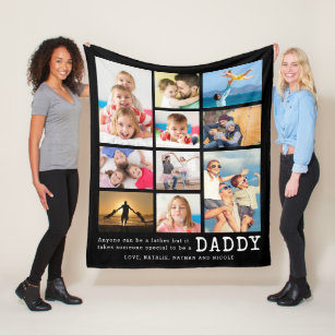 Father Personalized Daddy Quote 10 Photo Collage Fleece Blanket
