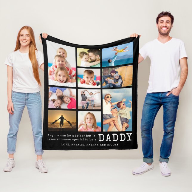 Father Personalized Daddy Quote 10 Photo Collage Fleece Blanket (In Situ)