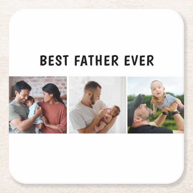 Father Photo Collage Custom Giant Square Paper Coaster (Front)