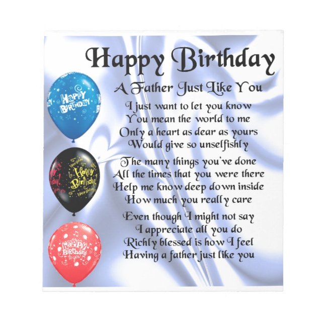 Father Poem - Happy Birthday Notepad (Front)