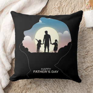 Father Profile Silhouette With Sunset Family Throw Pillow
