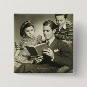 Father Reading to Son 2 Inch Square Button