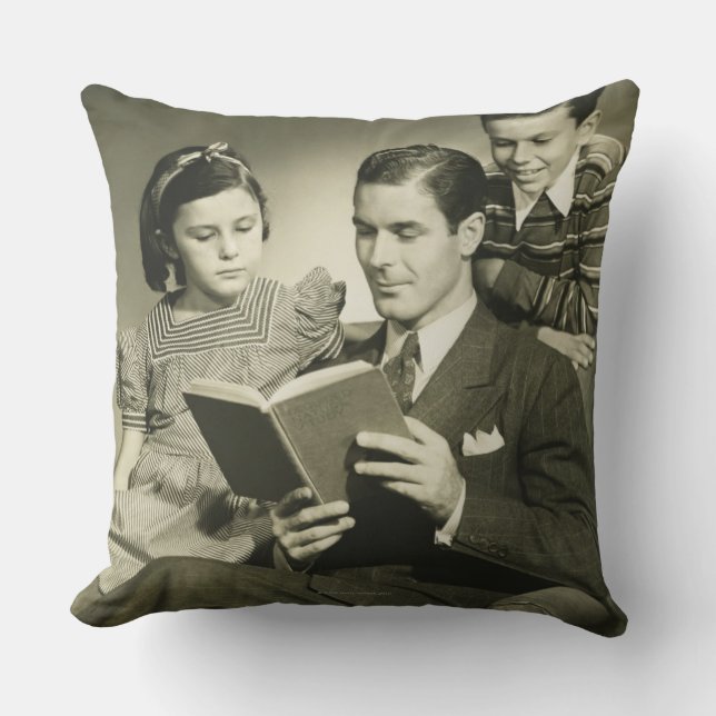 Father Reading to Son Throw Pillow (Front)