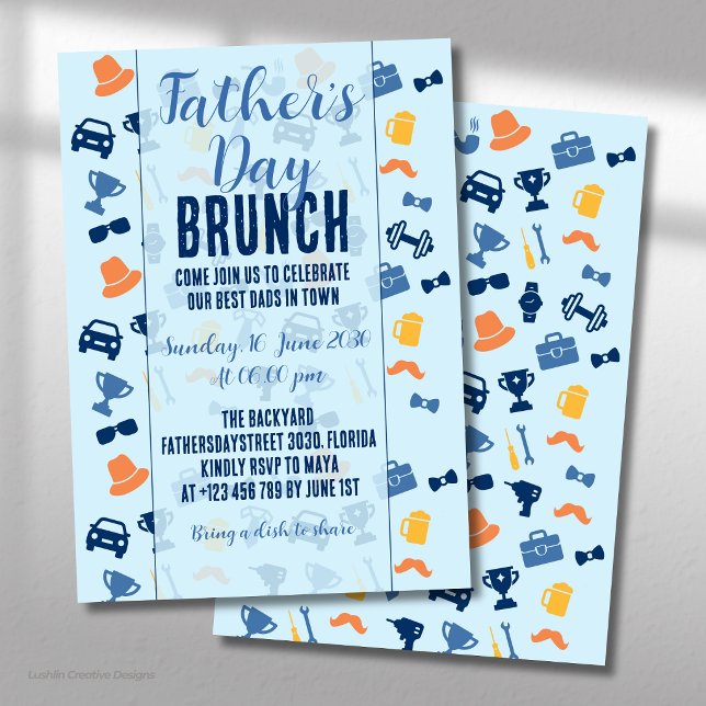 Father’s Day Light Blue Icons Brunch Invitation (Creator Uploaded)