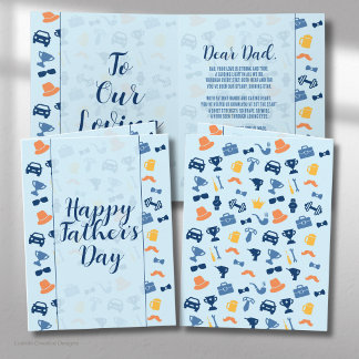 Father’s Day Light Blue Icons Greeting Card