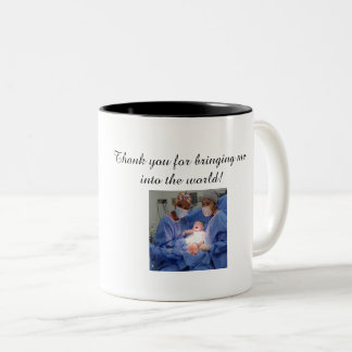 Father’s Day Mug, Medal-Pointing Doc Illustration Two-Tone Coffee Mug