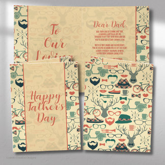 Father’s Day Orange Green Icons Greeting Card