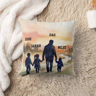 Father’s Day Watercolor Family Sunset Throw Pillow