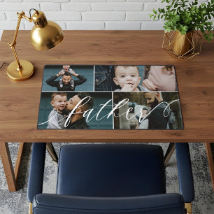 Father Script Happy Fathers Day 4 Photo Collage Desk Mat