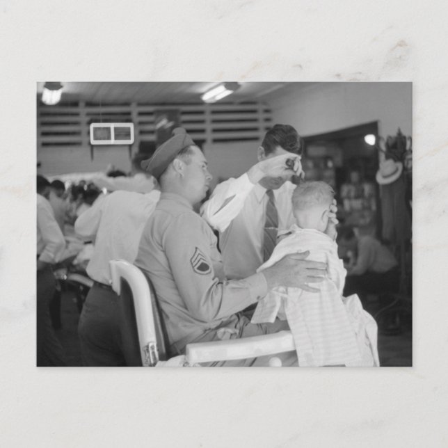 Father Son Barber Experience 1940s Postcard (Front)