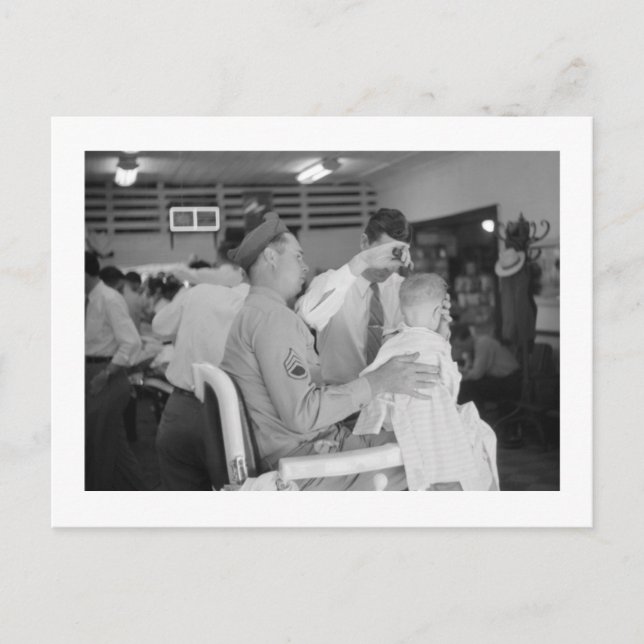 Father Son Barber Experience 1940s Postcard (Front)
