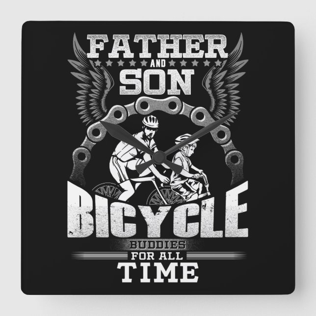 Father Son Bicycle Square Wall Clock (Front)