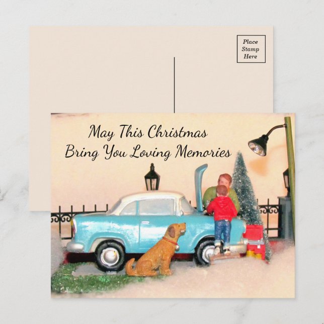 Father & Son & Car Bonding Time Holiday Postcard (Front/Back)