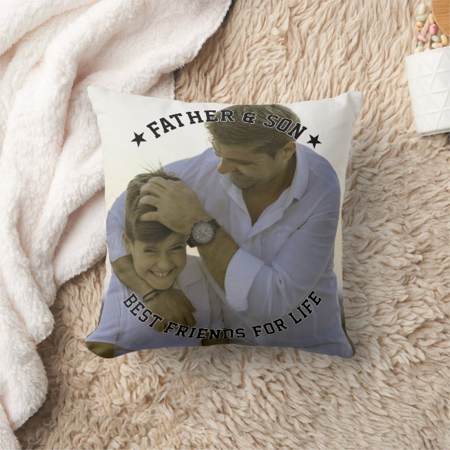 Father & Son Custom Photo Best Friend Fathers Day Throw Pillow (Blanket)