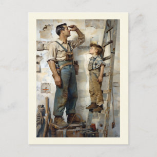 Father & Son Gazing Up Holiday Postcard