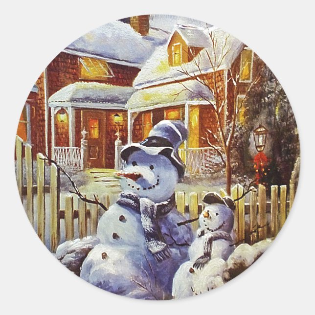 Father & Son Snowman Classic Round Sticker (Front)