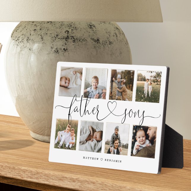 Father Sons Heart Script | Photo Grid Collage Plaque (Creator Uploaded)