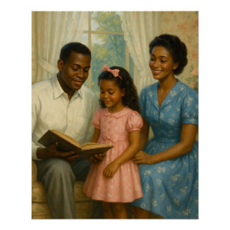 Father Spends Time Reading to Daughter and Mother Poster