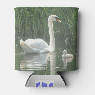Father Swan with Baby Can Cooler